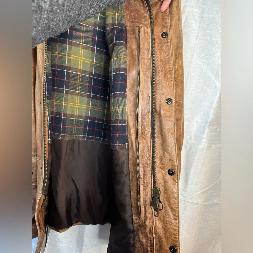 Barbour Men's Tan Leather Field Jacket vintage - Picture 8 of 15